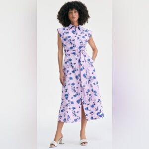 Chic Floral Midi Dress in purple and Blue